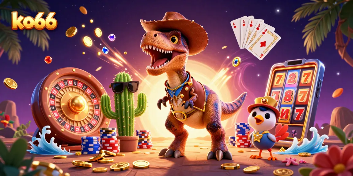 Experience exciting gaming adventures at ko66 with dynamic 3D illustrations of casino elements.