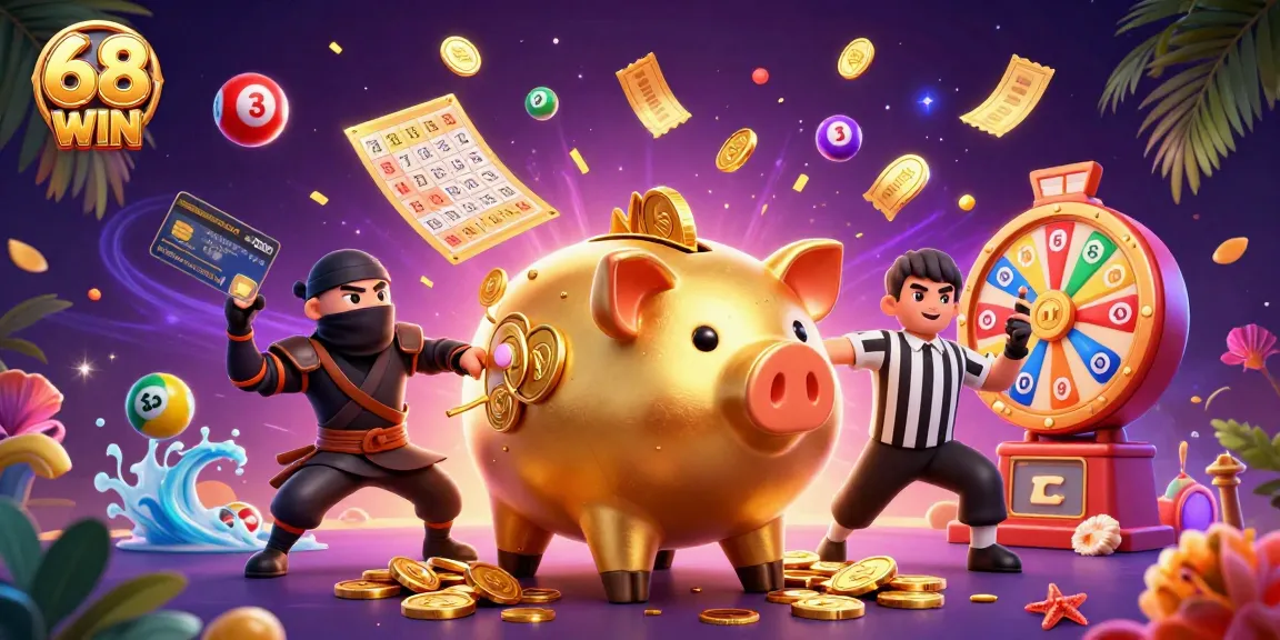 Experience thrilling wins at 68 WIN with a dynamic casino illustration featuring vibrant game elements.