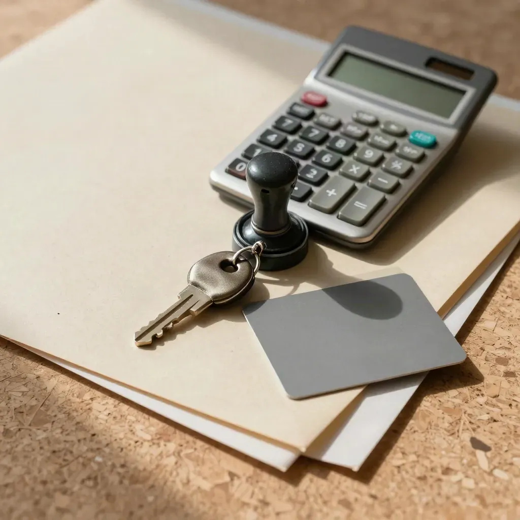 Close-up van lease- en subsidiehulpmiddelen op geweven papier met calculator en laadpas.
