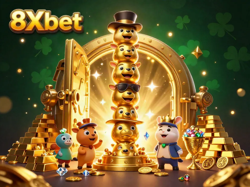Experience the thrill of 8Xbet with vibrant casino-themed illustrations showcasing energetic gambling elements.