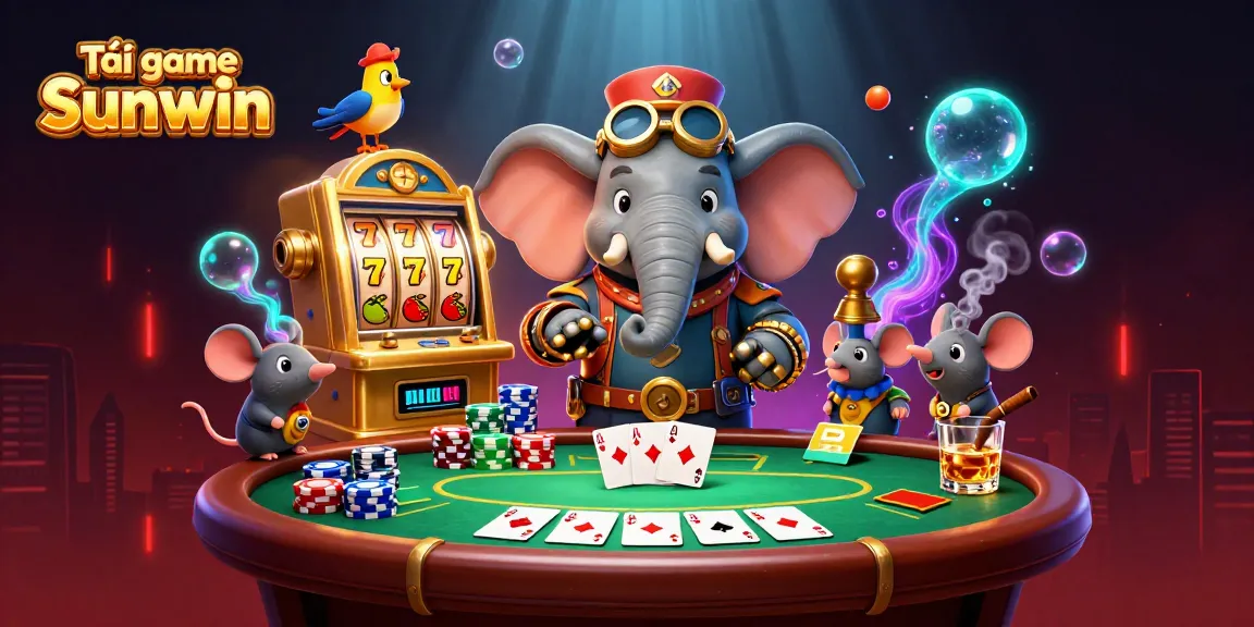 Experience Tải game Sunwin in a vibrant 3D steampunk casino scene with lively gambling elements.