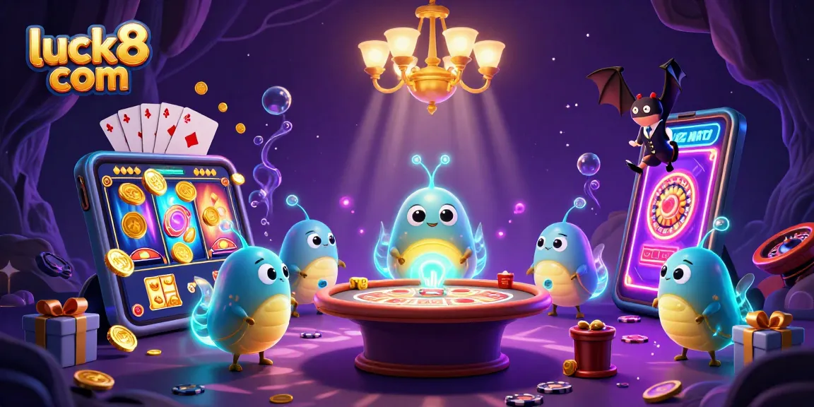 Play exciting games at luck8 com with animated glowworms lighting the casino environment for gamblers.