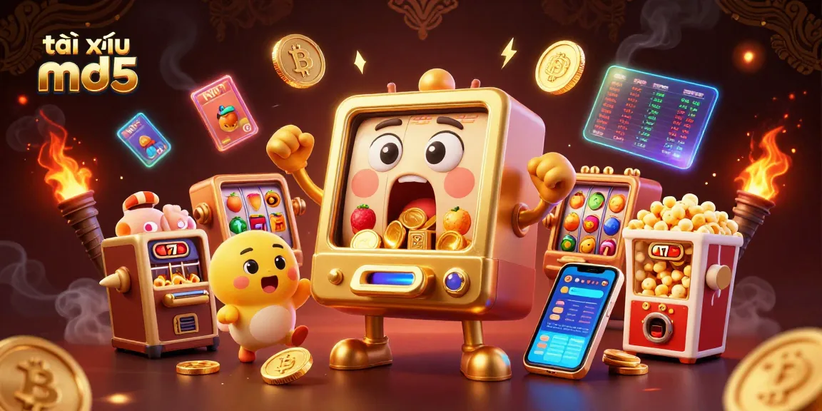 Play and win with tài xỉu md5 in a vibrant casino setting filled with golden jackpots and crypto elements.