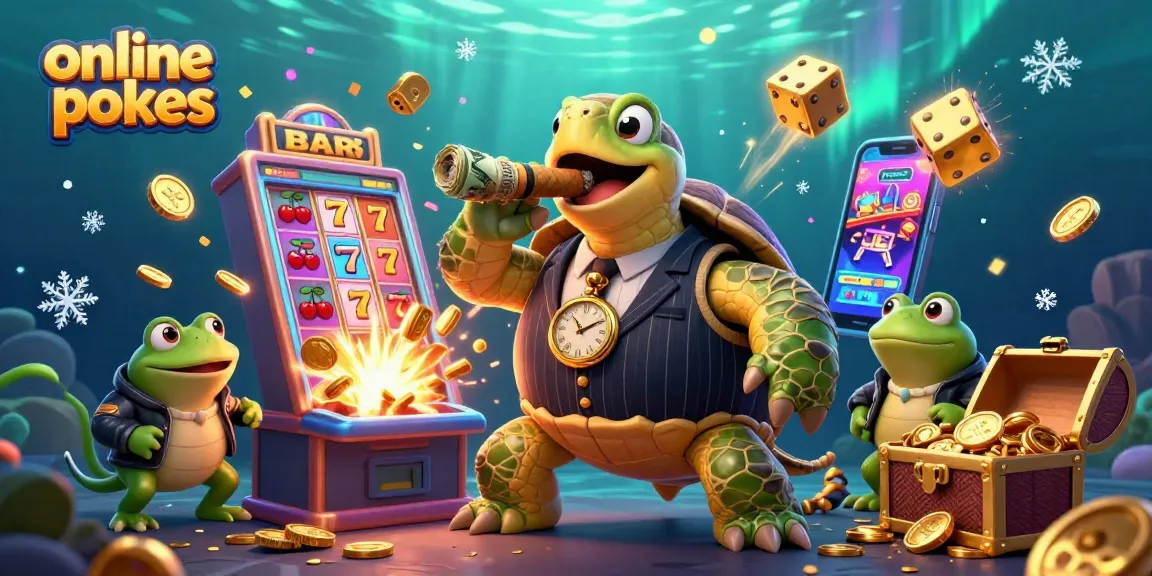 Spin and win on online pokies with this thrilling 3D illustration featuring a turtle and bullfrog enforcers.